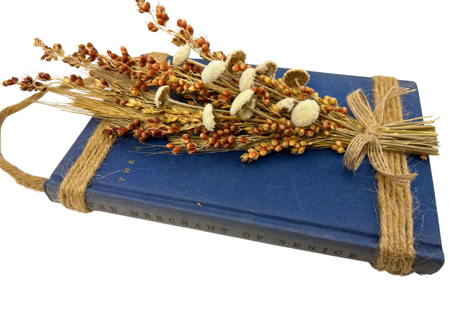 Vintage Book W/ Dried Flowers Hanger