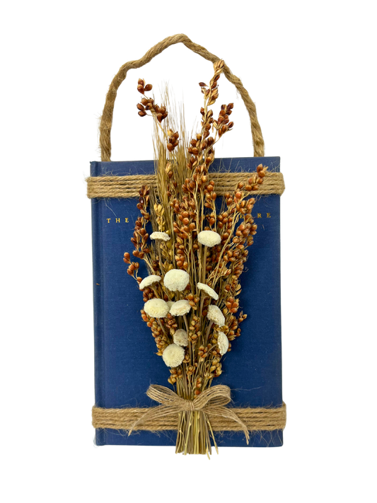 Vintage Book W/ Dried Flowers Hanger