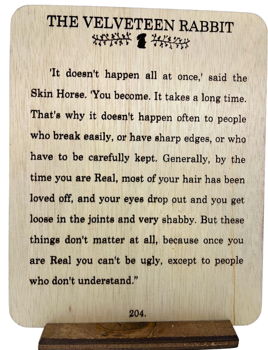 Engraved Quote 8x10 on a stand - Velveteen Rabbit