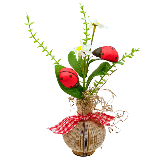 Literary Vase Mini with Flowers/Ladybug